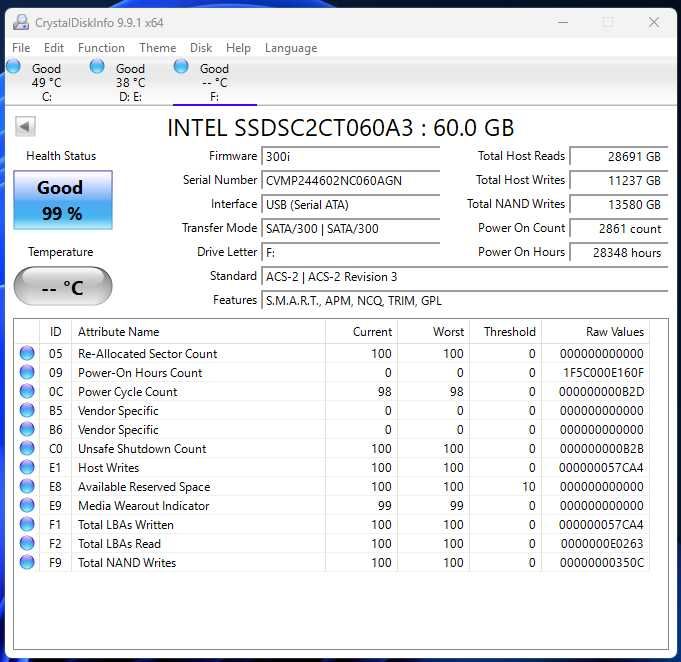 SSD Intel 60GB 99% viata