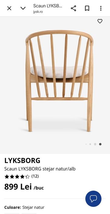 Scaun LYKSBORG stejar natur/alb Jysk