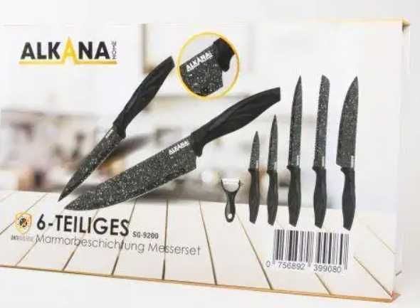 ALKANA Set de cuțite 6 bucăți acoperire cu marmură Negru NOU