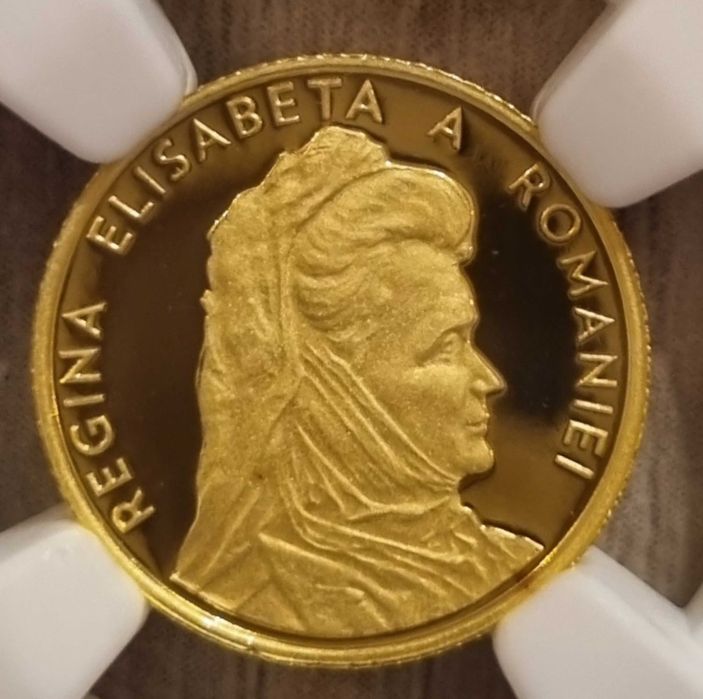 Moneda istoria aurului BNR Coroana reginei Elisabeta gradata NGC PF 69