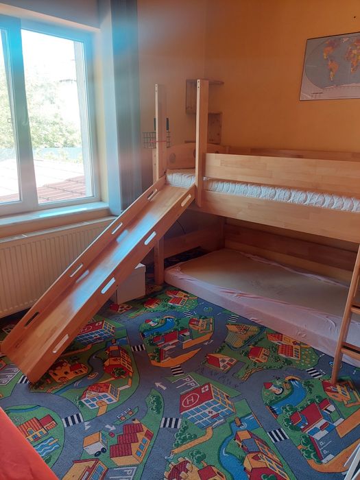 Pat inalt pentru copii, stejar, lemn masiv