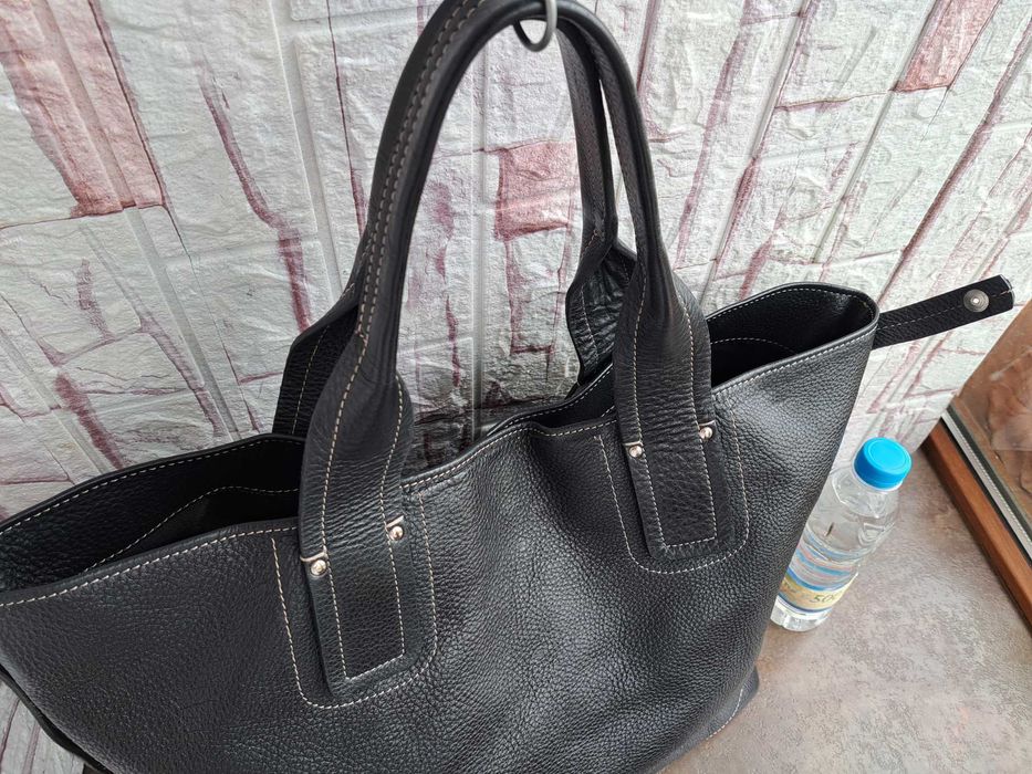 дамска чанта,TT.BAGATT голяма черна торба-естествена кожа