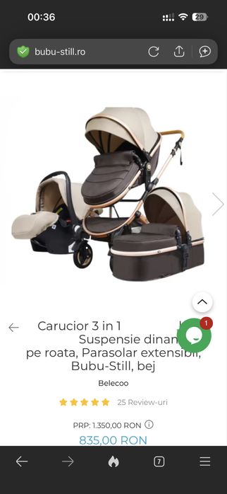 Carucior bebe 3 in 1 (stare buna, folosit 9 luni)