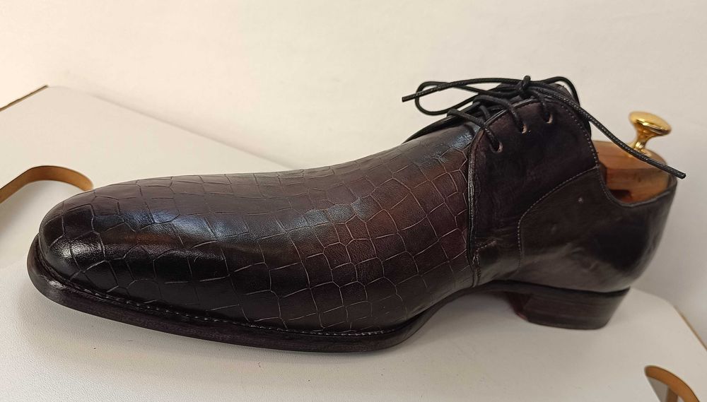 Pantofi de lux 44 44.5 45 Greve NOI lucrati manual piele embosata nat