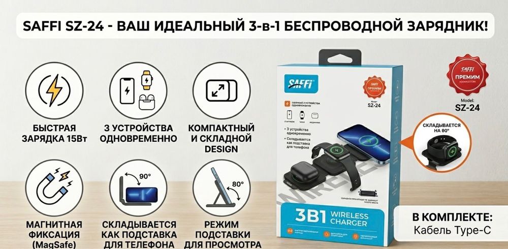 Беспрводная зарядка 3в1