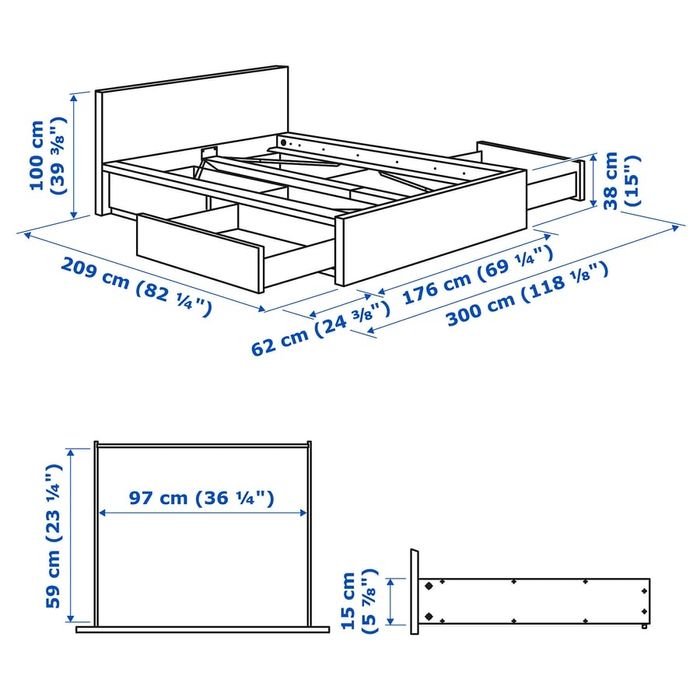 Pat Ikea Malm cu lăzi depozitare și saltea spumă Jysk