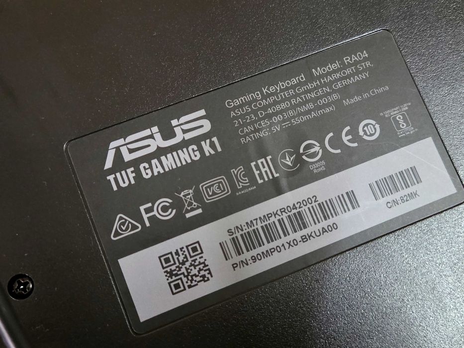 1г. ГАРАНЦИЯ Геймърска Клавиатура ASUS TUF Gaming K1 (RGB / Aura Sync) gaming keyboard асус туф к1