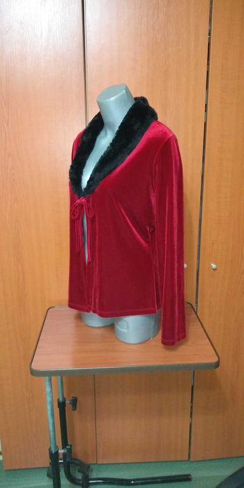 Cardigan/ Bolero rosu cu guler blanita neagra, dama, M-L