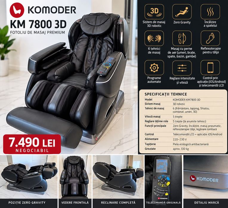 Fotoliu masaj premium KOMODER KM7800 3D – Zero Gravity