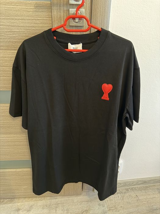 Tricou Ami, negru, logo brodat si piele, masura L, bumbac 100%, fara eticheta dar este nou nepurtat