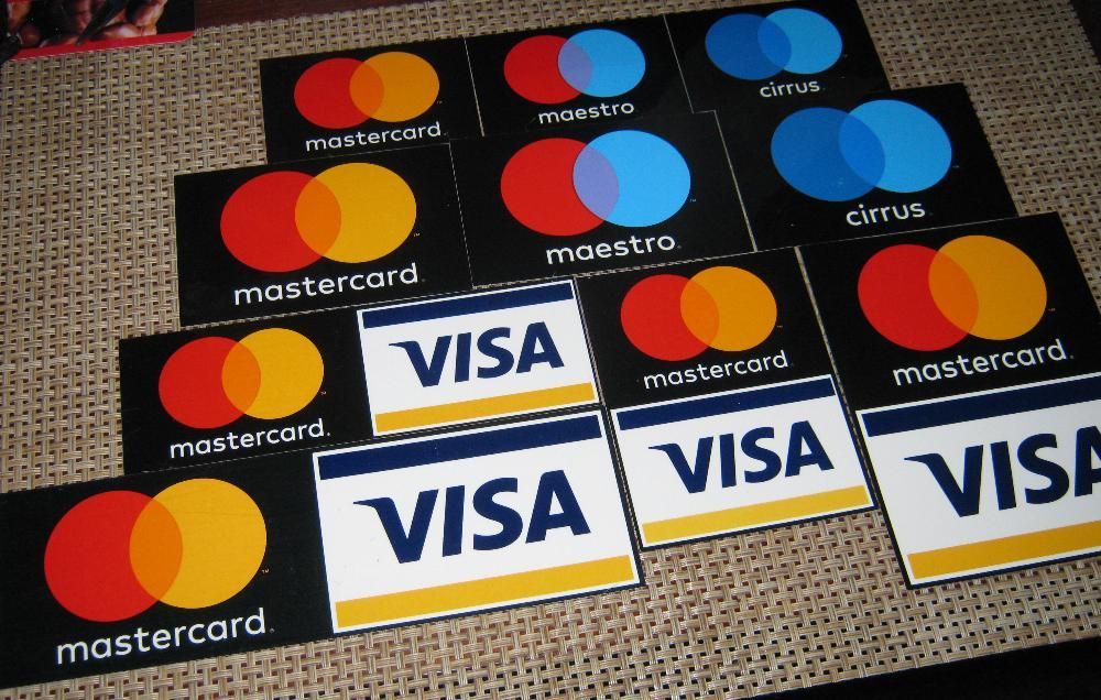 Наклейки VISA, MasterCard, Maestro, Cirrus. Made in USA