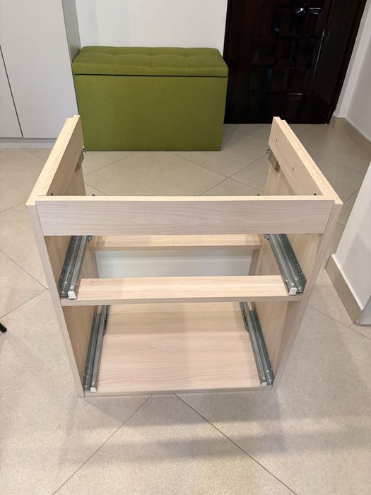 Corp mobila baie Cersanit, din PAL + MDF, alb bej, cu sistem push
