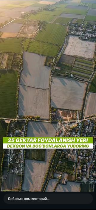 25 gektar bog’dorchilik uchun yer