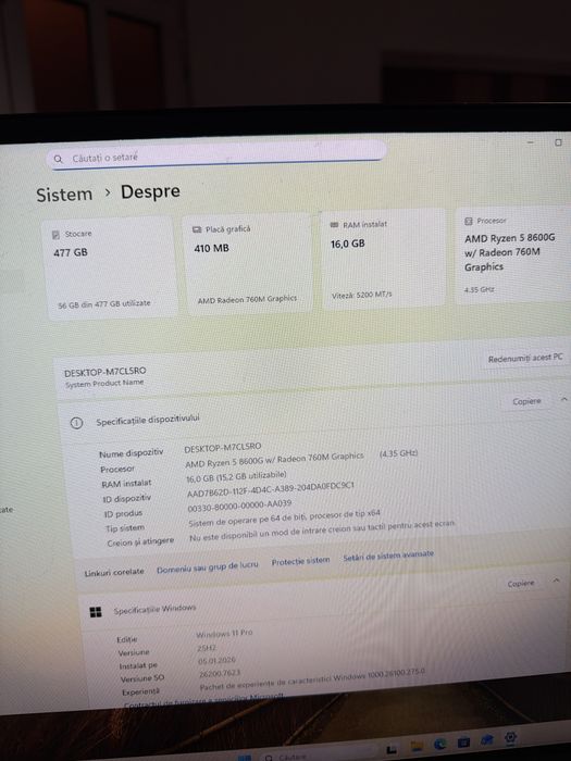 Sistem Desktop Nou AMD Ryzen 5 8gen 16g d5 512g nvme Radeon 760M