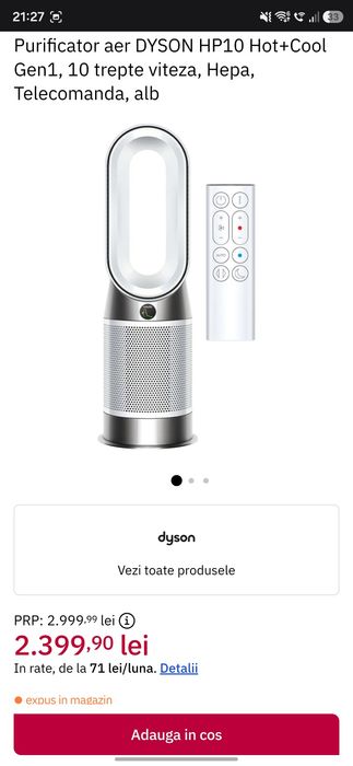 Purificator și Aerotermă Premium Dyson Hot+Cool Gen1 HP10 – Filtru HEPA, Ca Nou, Garanție