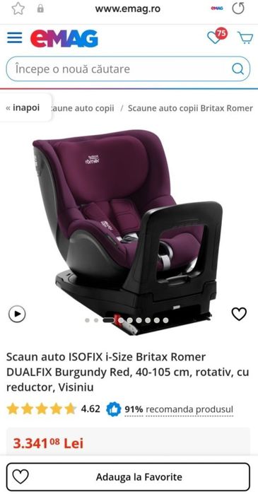 Scaun auto rotativ ISOFIX i-Size Britax Romer DUALFIX 40-105 cm