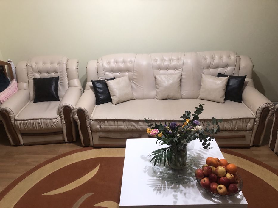 Set coltar living piele naturala