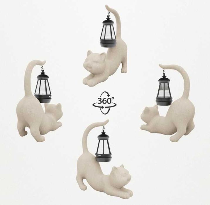 Декоративна статуя Котка със соларно фенерче, градинска фигурка