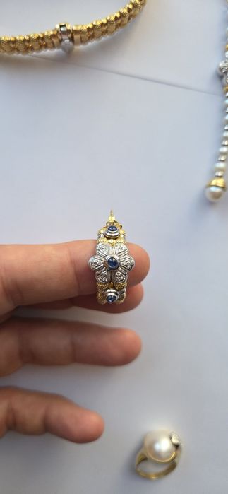 Set colier cercei bratara inel Zancan cu aur diamante safire perle