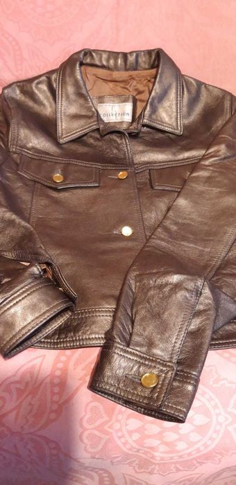 Geaca de piele maro sidefat, pentru dama