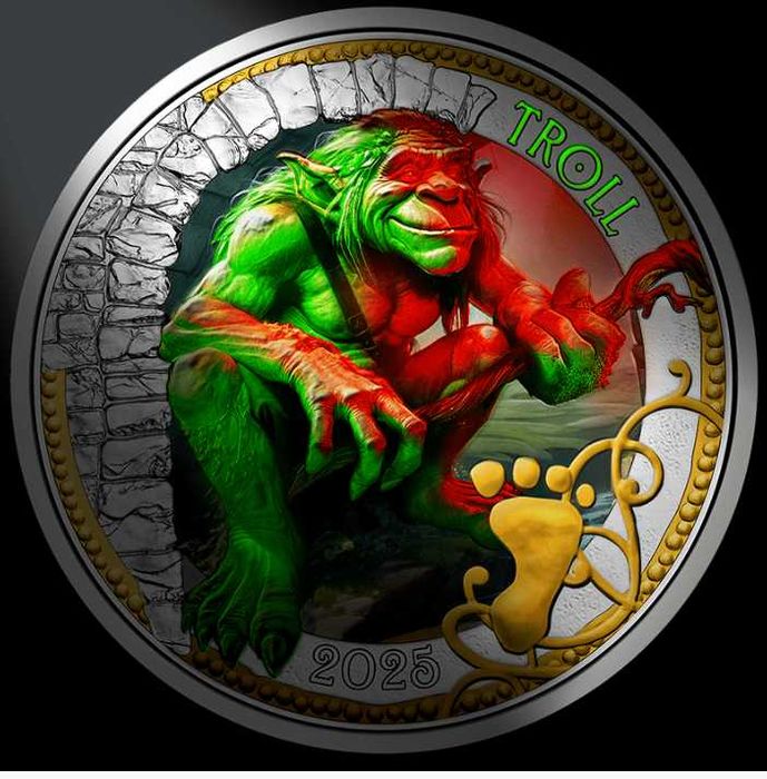 3 евро монета от серията Фантастични същества Трол