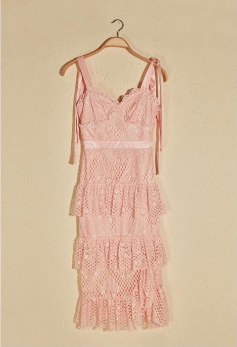 Официална розова рокля дантела размер 34/ С