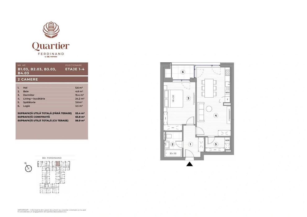 Quartier Ferdinand – Ap.2 camere - loc de parcare inclus in pret