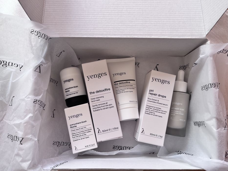 Комплект козметика Yenges – Detoxire маска, pH Repair Drops и крем руж