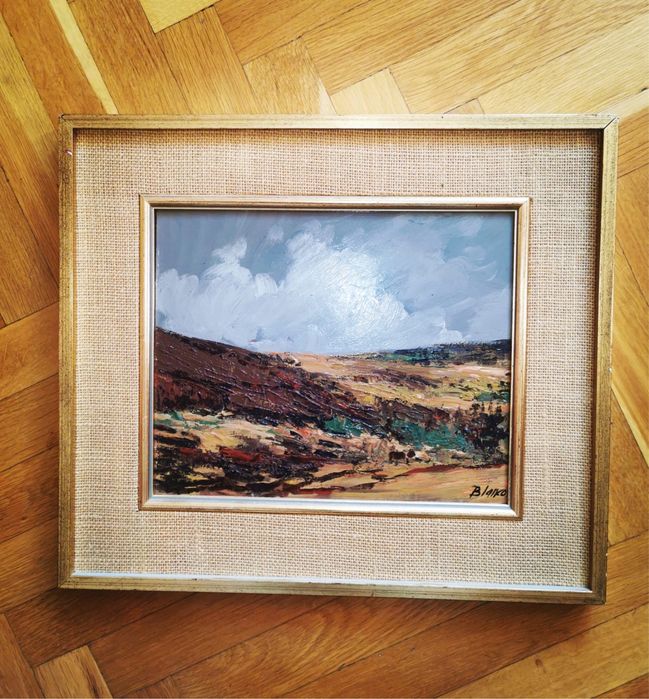 Картина масло пейзаж импресионизъм в рамка паспарту авторска подпис