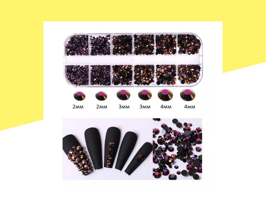 Холограмни черни камъни с цикламен отблясък за декорации за маникюр