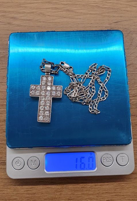 Lanț argint 925 model "figaro" de 53,5 cm și pandant cruce