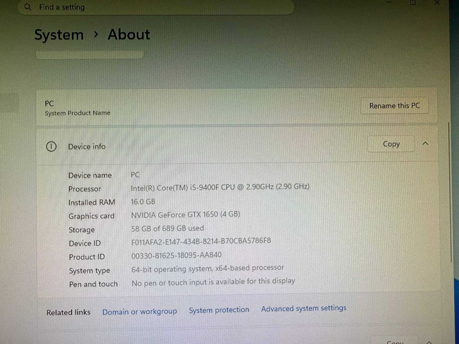 PC i5-9400F + GTX 1650 4GB + 16GB RAM + Monitor BenQ 144Hz – curățat, pastă schimbată, Windows 11 Pro