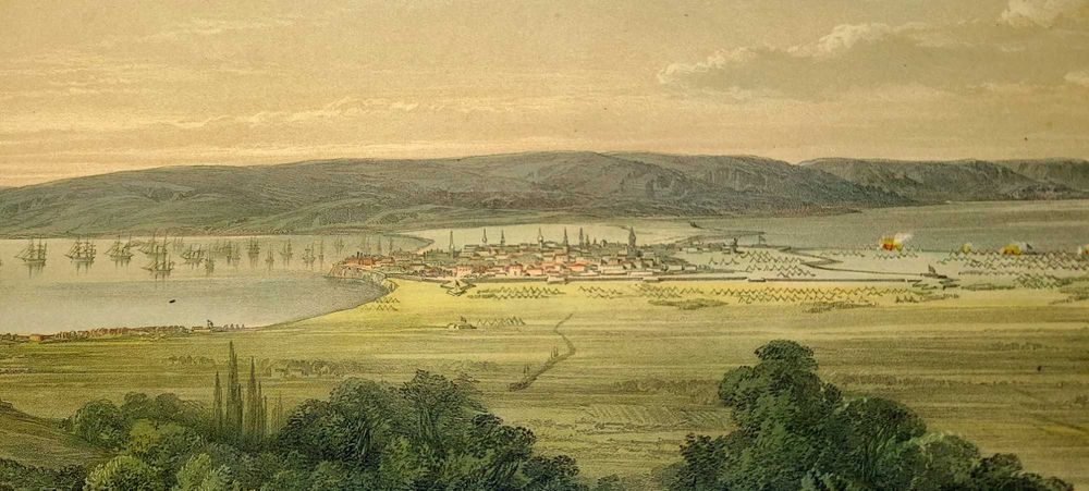 1854г гравюра ВАРНА България Голяма Цветна ЛИТОГРАФИЯ Оригинал РЯДКОСТ