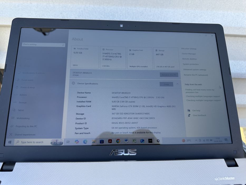 Laptop Asus X550JK | Intel i7 | 8GB RAM | SSD 450GB | GTX 850M 2GB | Baterie 2h