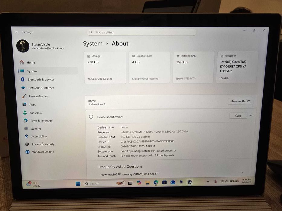 Microsoft Surface Book 3 – i7, 16GB, 256GB, GTX 1650 Max‑Q – Impecabil