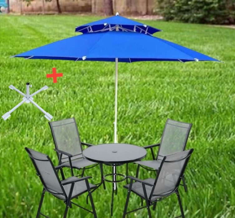 Плажен / Градински чадър с двоен таван + стойка