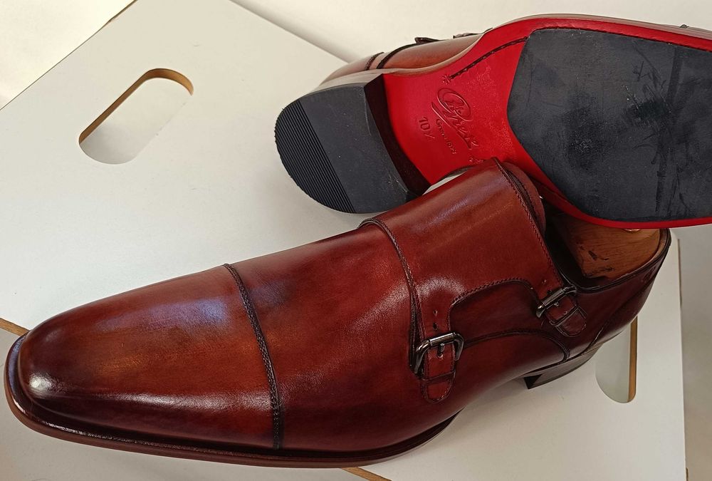 Panfofi de lux 46 46.5 monk GREVE NOI lucrati manual piele embosa