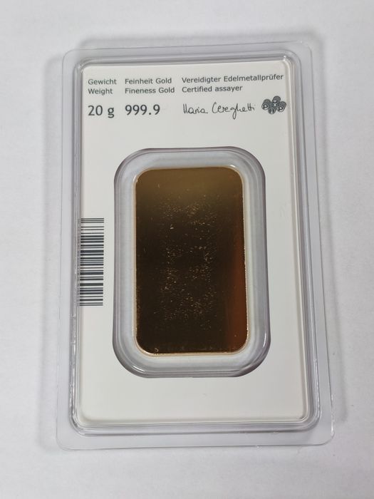 Lingou de Aur 24K, 20 grame, puritate 999.9, Munze Osterreich, sigilat