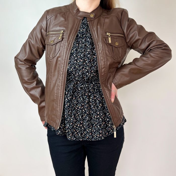 Тъмнокафяво яке от еко кожа Miss Selfie