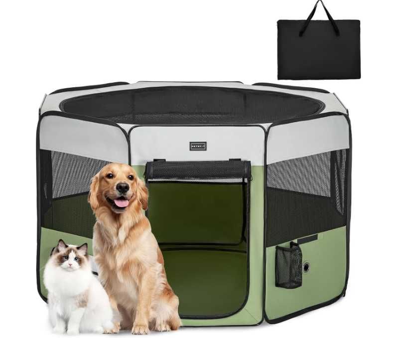 Вътрешна кошара за кучета PETSFIT; 116 × 106 × 72 см, зелена