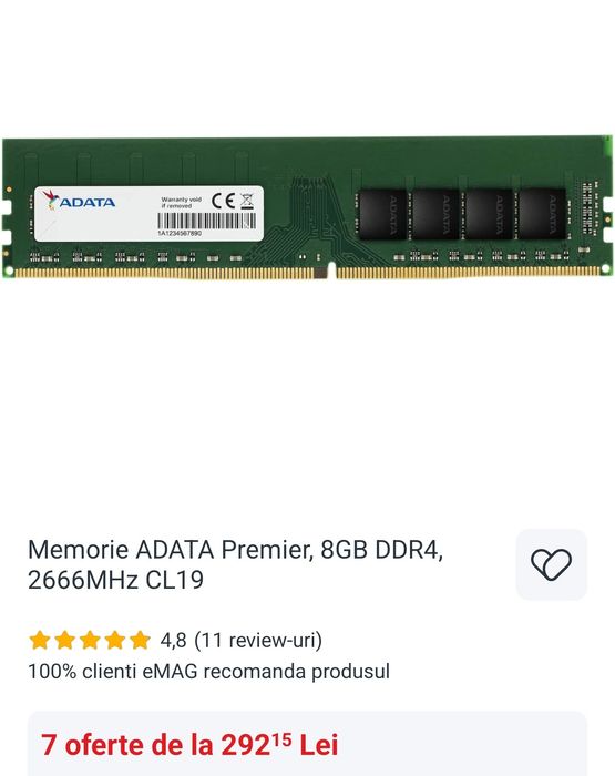 Memorie RAM ADATA 16GB (2x8GB) DDR4 2666MHz – 300 lei