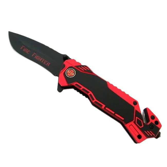 Briceag vanatoare Firefighter Rescue, 23 cm, otel, rosu, husa inclusa