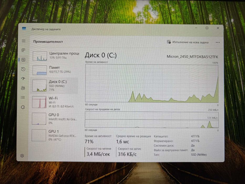 Геймърски лаптоп i7 12700H, RTX 3050 Ti 4GB, 16GB ram