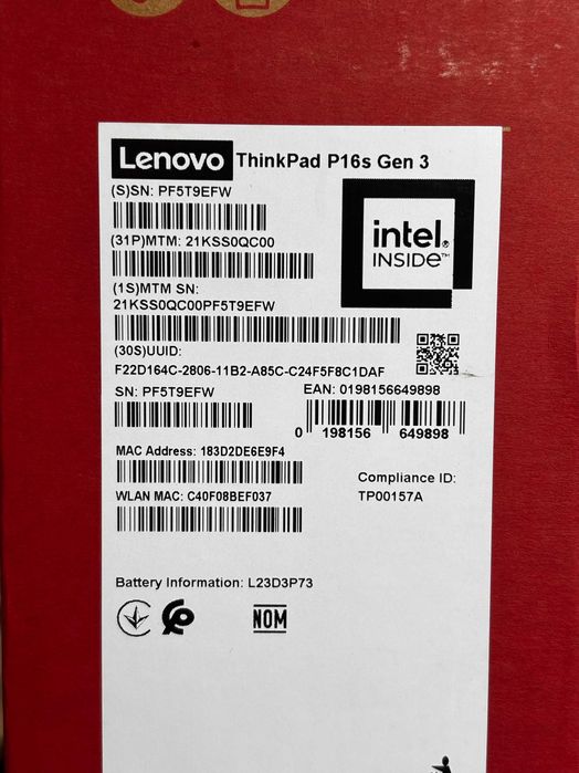 Lenovo ThinkPad P16s Gen 3, Intel Core Ultra 9 185H, 64GB RAM, SSD 512