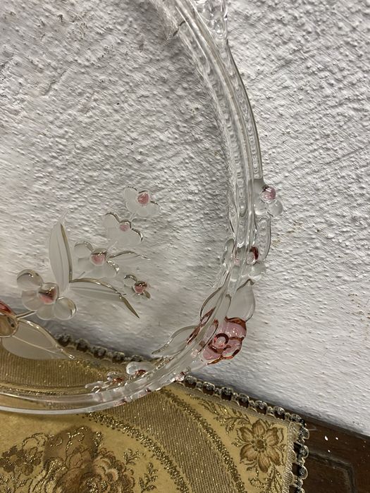 Голям поднос цветен кристал релефни орнаменти Германия 1960