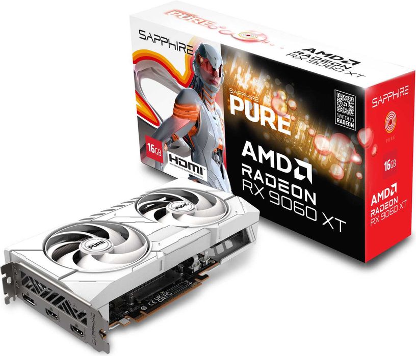 ; Видеокарта SAPPHIRE Pure AMD RADEON RX9060XT 16Gb white