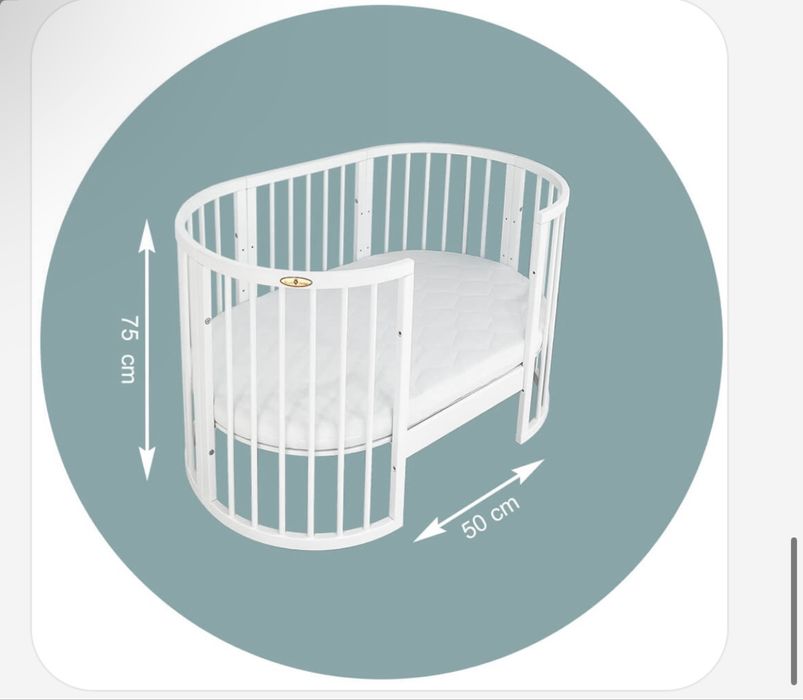 Pătuț 9 in 1 oval lemn alb