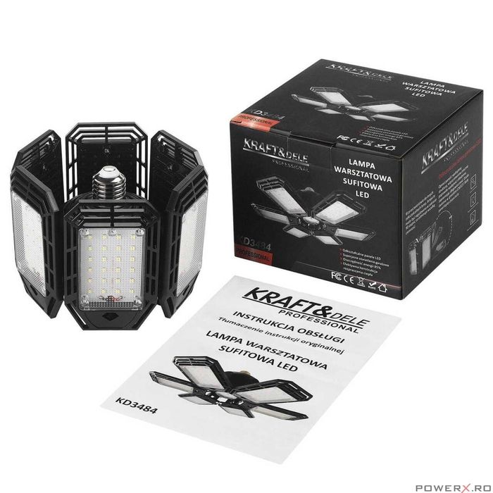 Lampa pentru atelier, 6 panouri LED pliabile, 180W, 18500 lm, Kraft