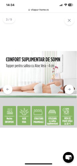 Topper 160 x 200 - roll up cun inaltimea de 4 cm