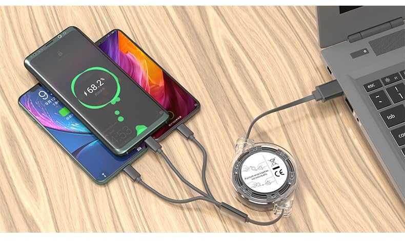 100W Бързо Зарядно за Кола Разтегателни Кабели LED Дисплей Подарък